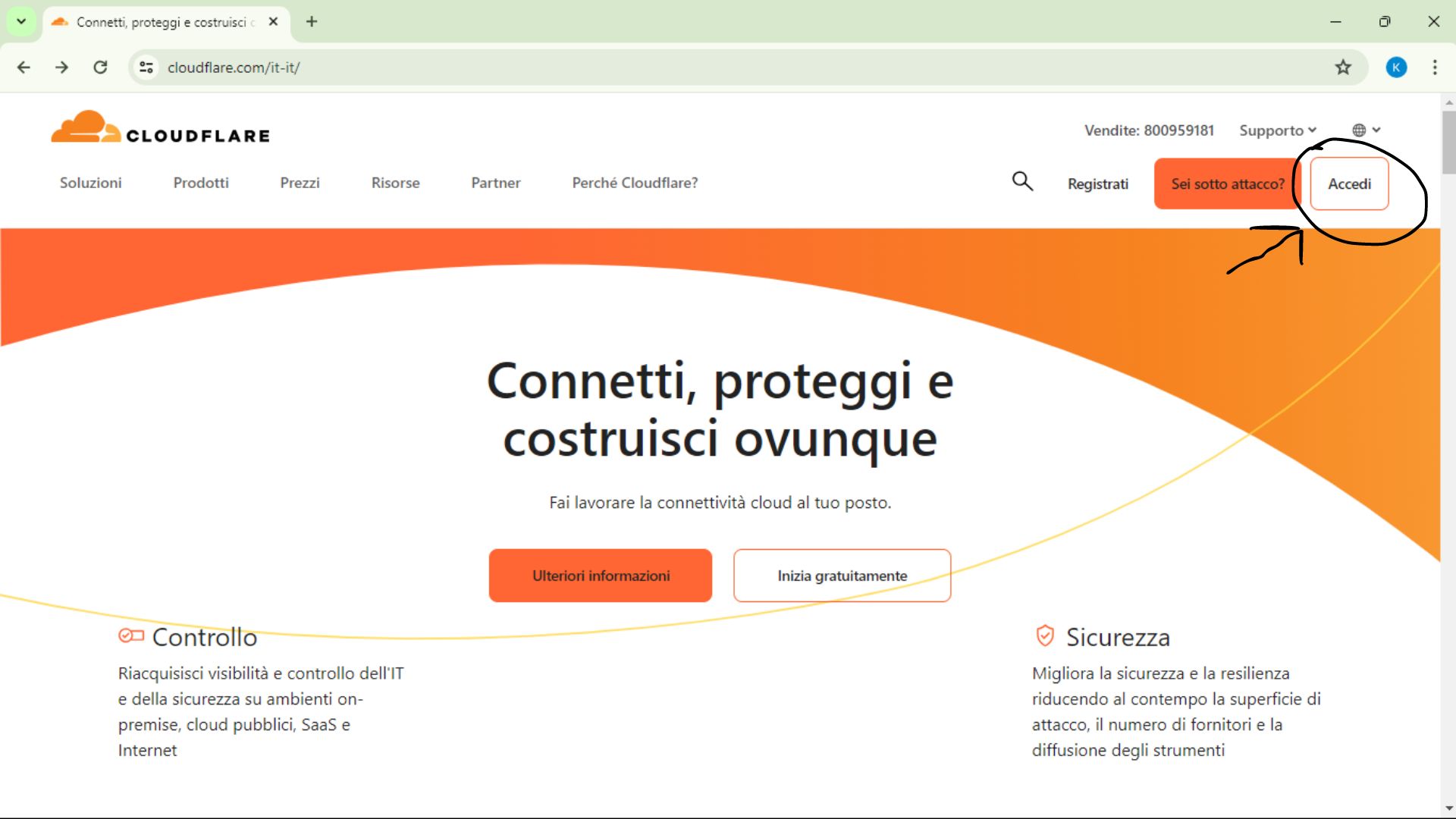 Cliccare il tasto accedi per accedere per acquistare il dominio del sito